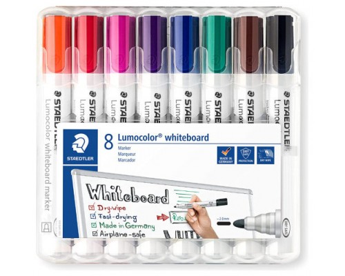 ESTUCHE 8 PZAS LUMOCOLOR WHITEBOARD MARKER 351, SURT. STAEDTLER 351 WP8 (Espera 4 dias)